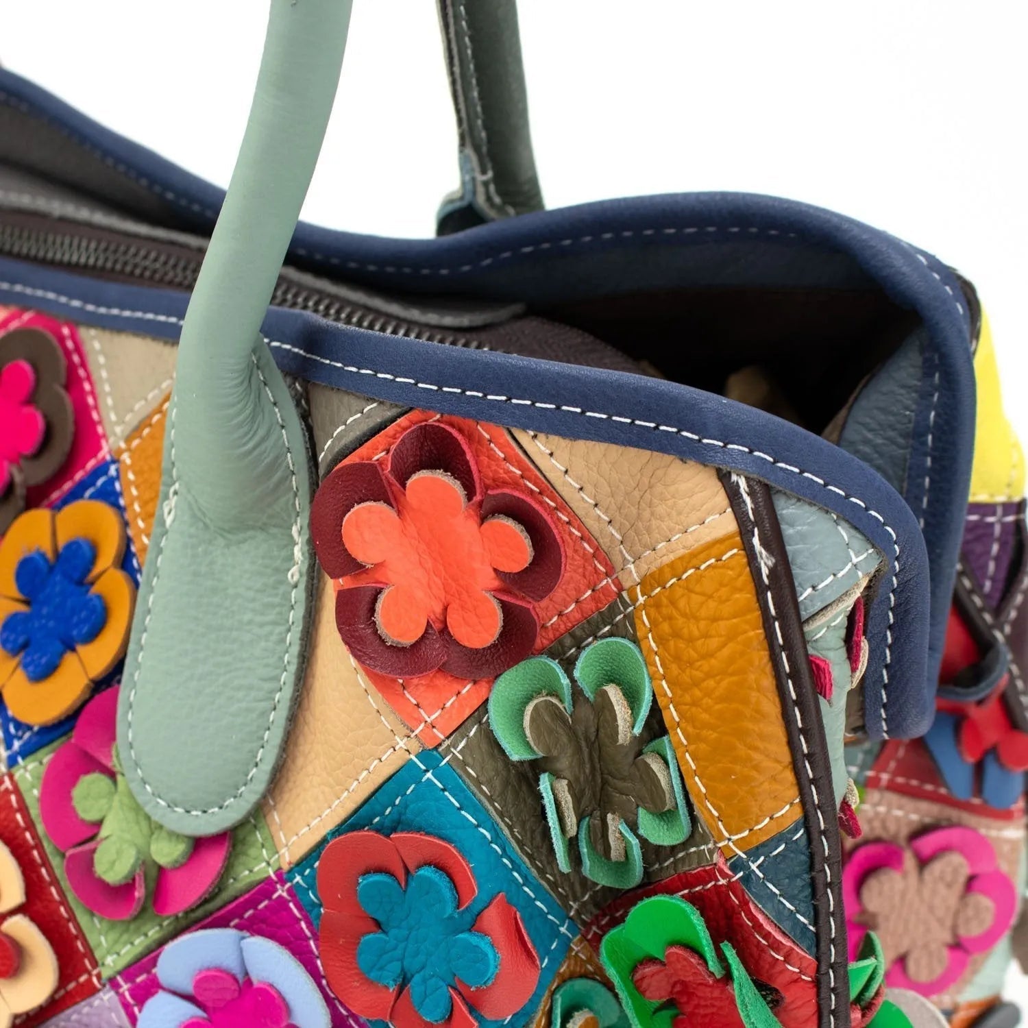 Bolso shopper de Piel Pregato Mosaic Flowers - KimondoShop