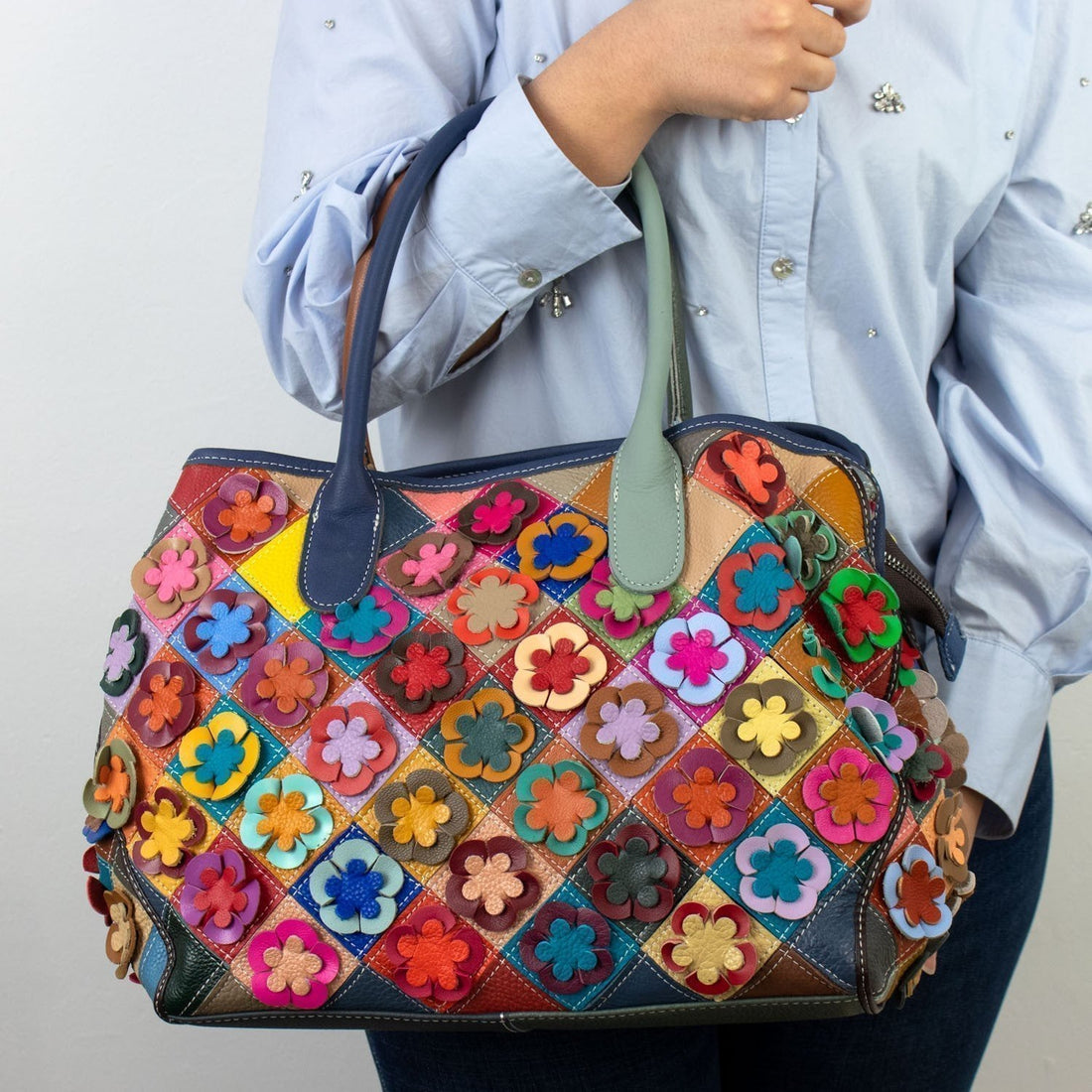 Bolso shopper de Piel Pregato Mosaic Flowers - KimondoShop