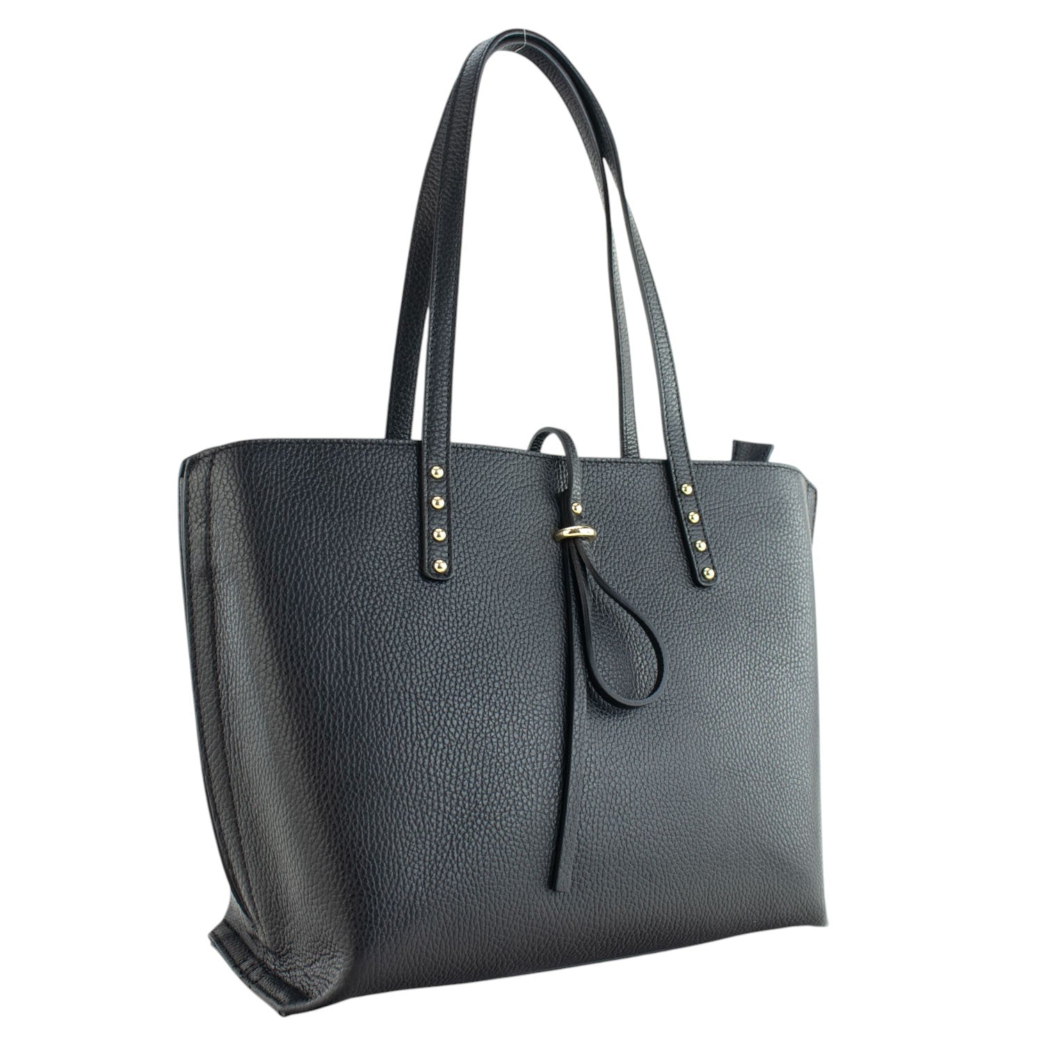 Bolso Shopper en Piel Pregato Loggia Negro - KimondoShop