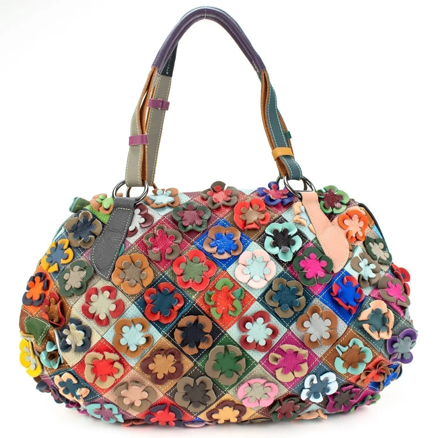 Bolso shopper grande de Piel Pregato Mosaic Flowers - KimondoShop