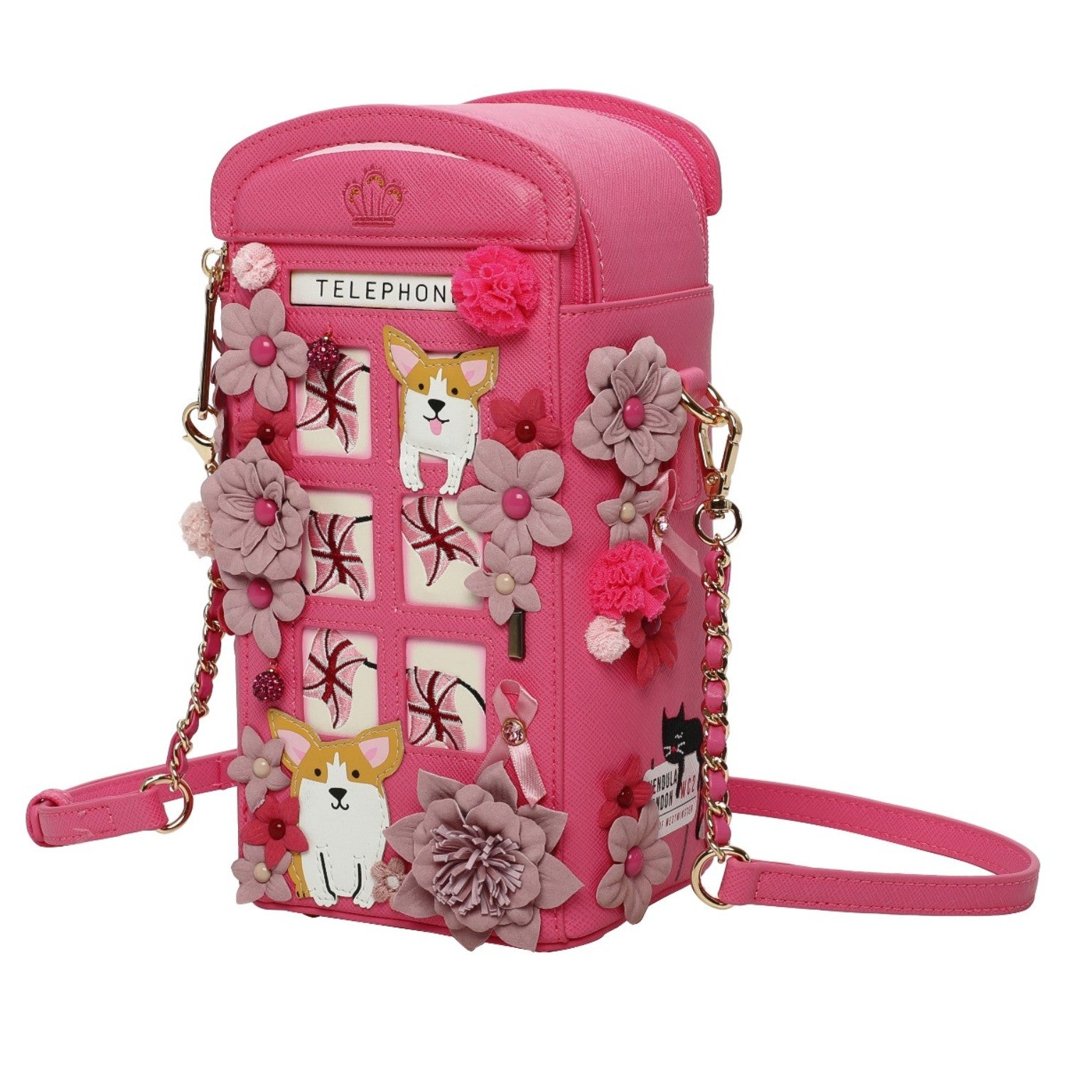 Bolso Telephone Box Vendula London Cats & Corgis Floral - Pink Ribbon Foundation - KimondoShop