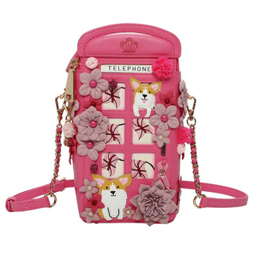 Bolso Telephone Box Vendula London Cats & Corgis Floral - Pink Ribbon Foundation - KimondoShop