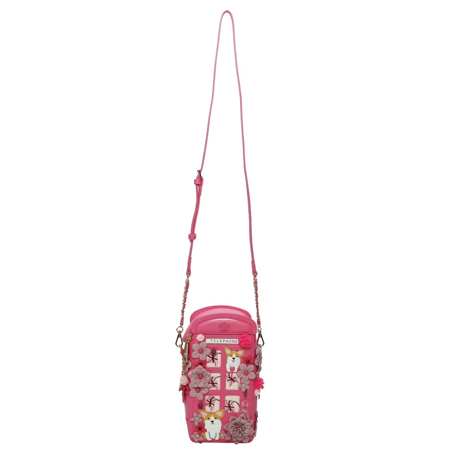 Bolso Telephone Box Vendula London Cats & Corgis Floral - Pink Ribbon Foundation - KimondoShop