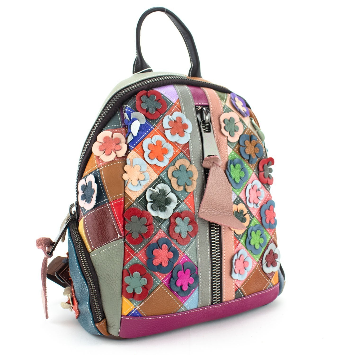 Mochila casual redonda de Piel Pregato Mosaic Flowers - KimondoShop