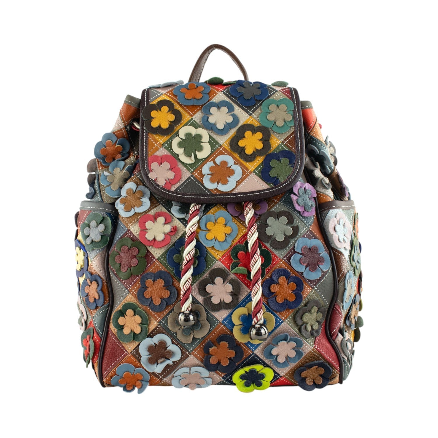 Mochila con solapa de Piel Pregato Mosaic Flower - KimondoShop