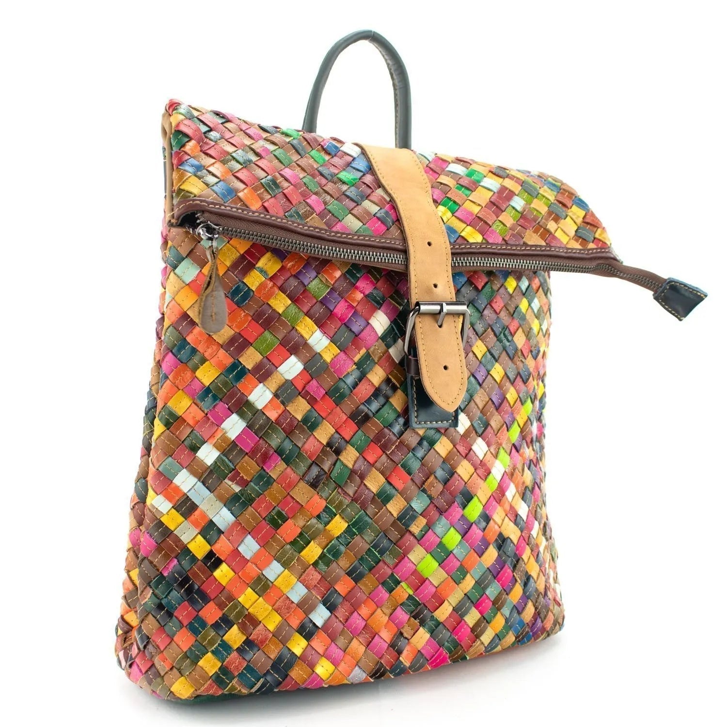 Mochila cuadrada con solapa de Piel Pregato Mosaic - KimondoShop