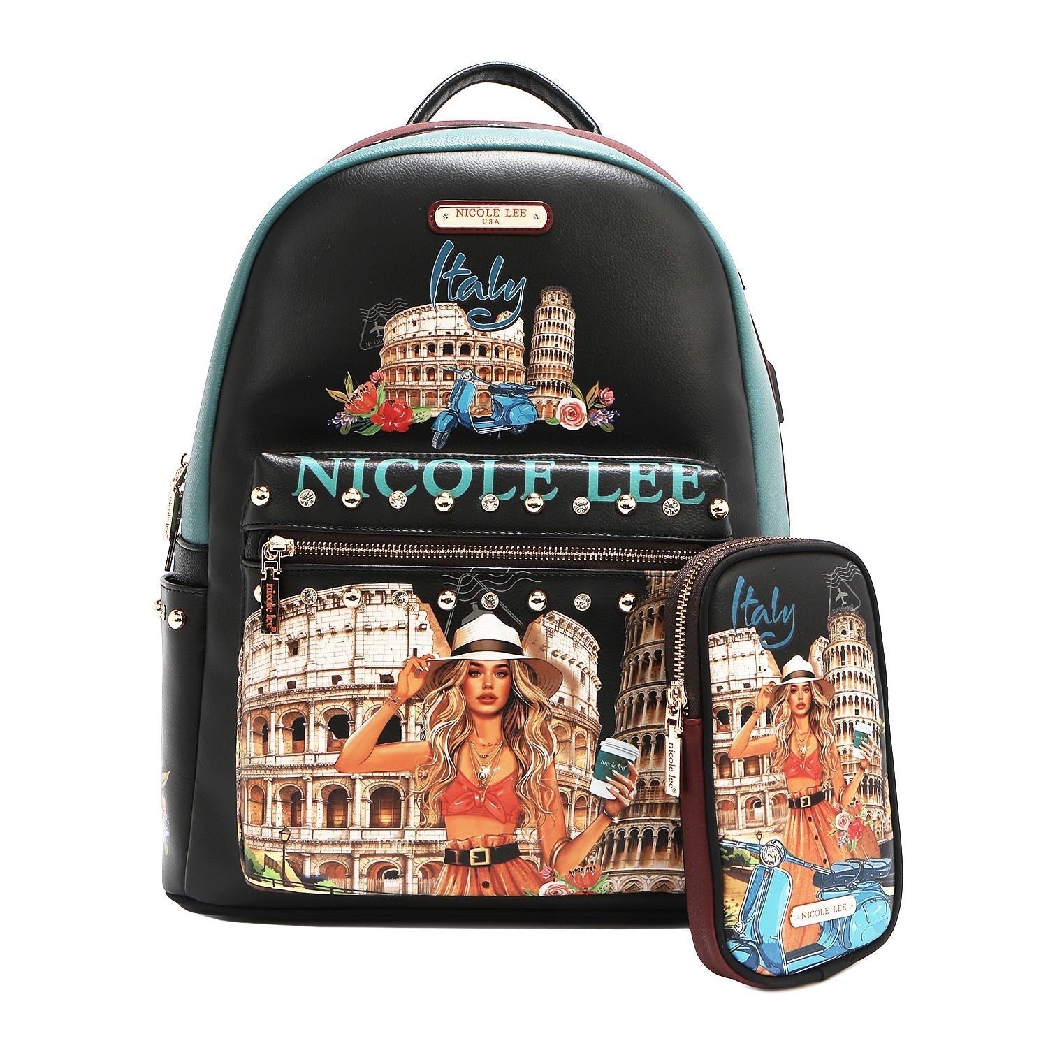 Mochila grande USB Nicole Lee Martha Travels Italy - KimondoShop