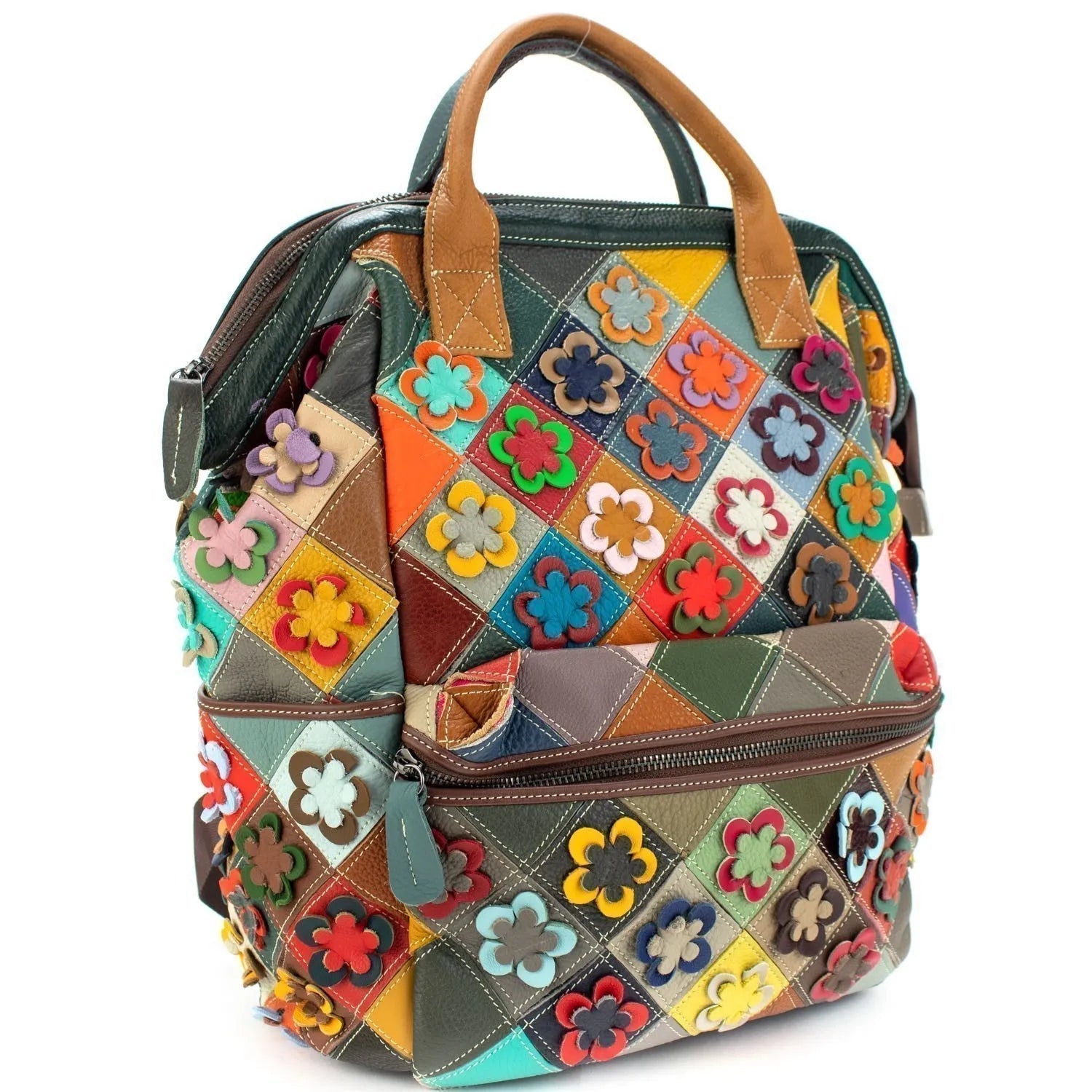 Mochila rígida de Piel Pregato Mosaic Flowers - KimondoShop