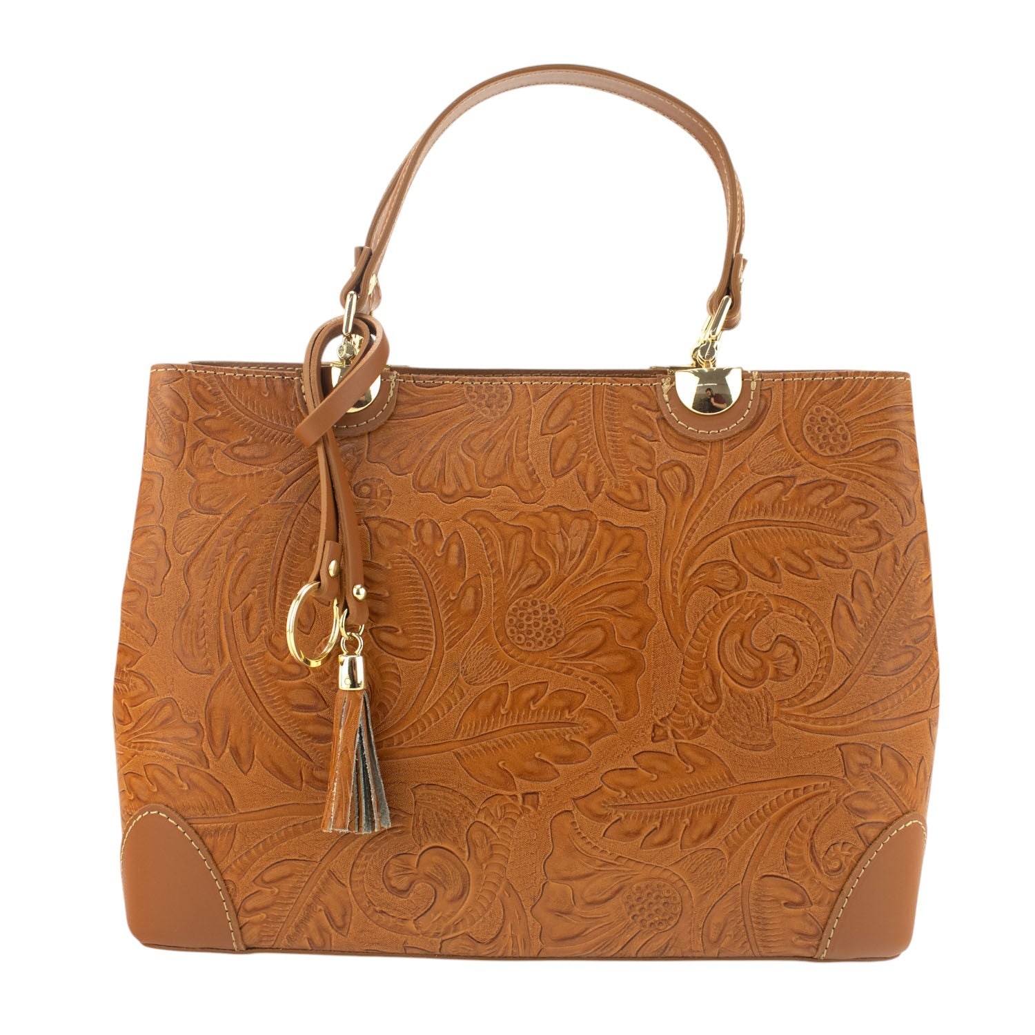 Bolso en piel Pregato Eleganza Grabado Camel